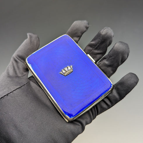 1936年 英国ヴィンテージ 純銀ギョーシェエナメル シガレットケース 95g John William Barrett